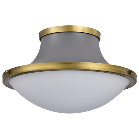 Nuvo Lafayette 1-Light Flush Mount 18 in. Gray/Natural Brass White Opal Glass 60/7916